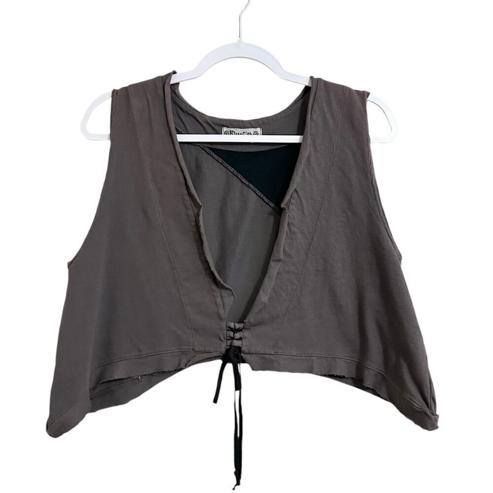 Vintage Blue Fish Crop Triangle‎ Organic Cotton Vest Women's 0 Grey Lagenlook